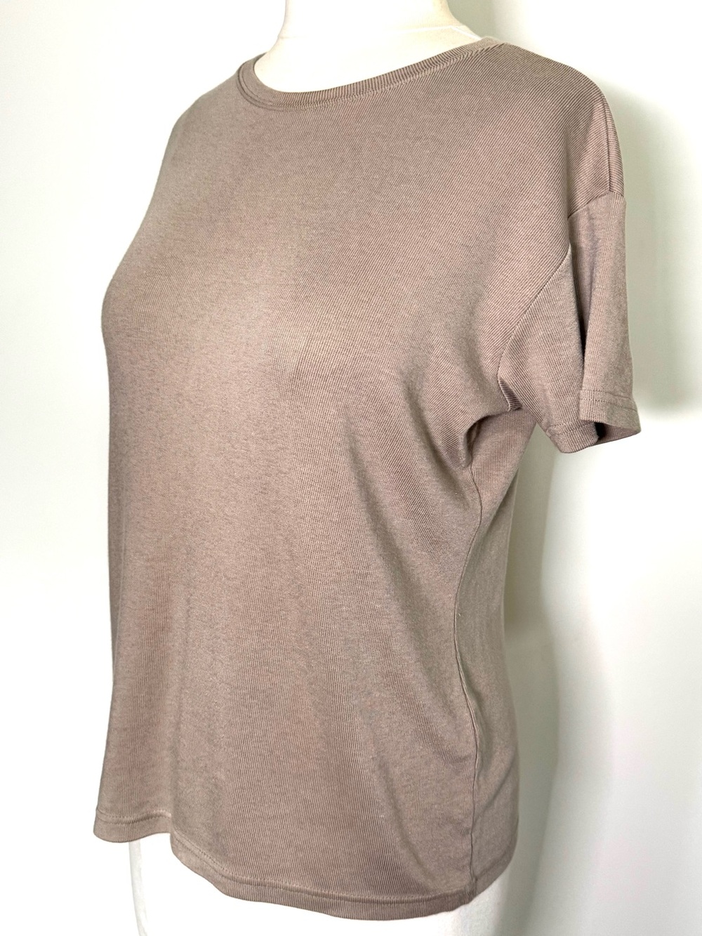 Express Tricot Everyday Ribbed Short Sleeve Crewneck Tee - Taupe